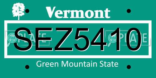 SEZ5410 Vermont License Plate