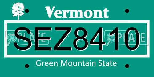 SEZ8410 Vermont License Plate