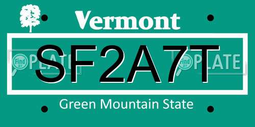 SF2A7T Vermont License Plate