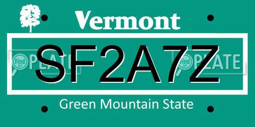 SF2A7Z Vermont License Plate