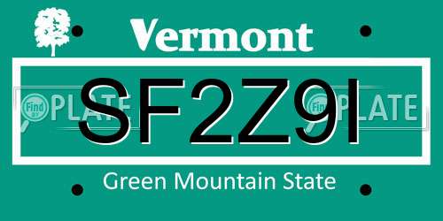 SF2Z9I Vermont License Plate