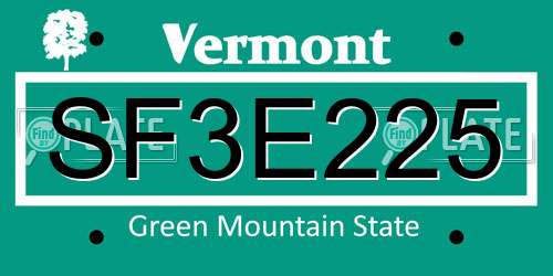 SF3E225 Vermont License Plate