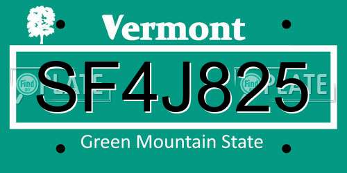 SF4J825 Vermont License Plate