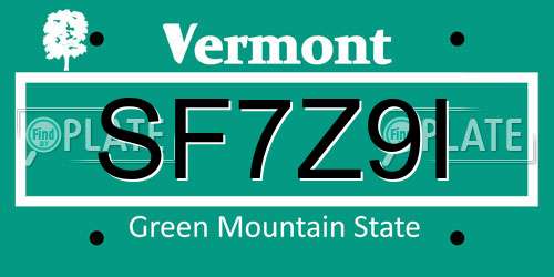 SF7Z9I Vermont License Plate