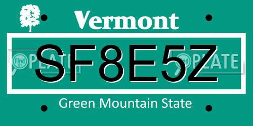 SF8E5Z Vermont License Plate