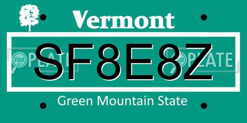 SF8E8Z Vermont License Plate