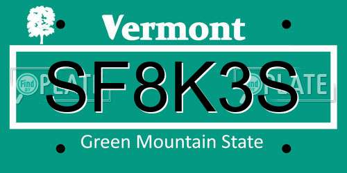 SF8K3S Vermont License Plate