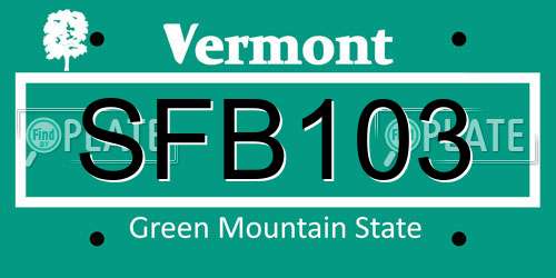 SFB103 Vermont License Plate