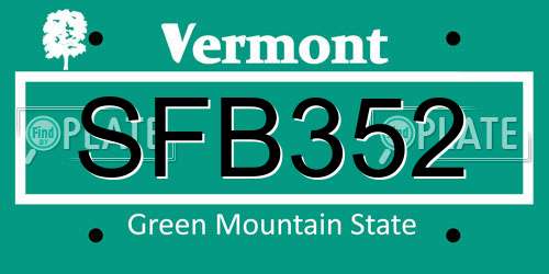 SFB352 Vermont License Plate