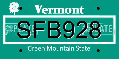 SFB928 Vermont License Plate