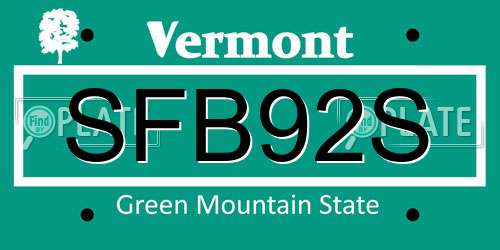SFB92S Vermont License Plate