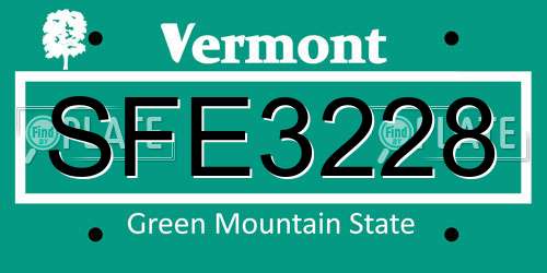 SFE3228 Vermont License Plate