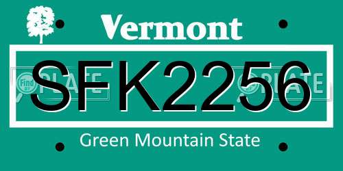 SFK2256 Vermont License Plate