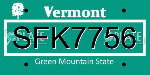 SFK7756 Vermont License Plate