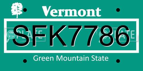 SFK7786 Vermont License Plate