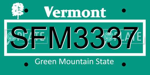 SFM3337 Vermont License Plate
