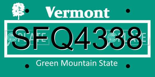 SFQ4338 Vermont License Plate