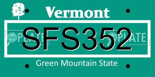 SFS352 Vermont License Plate