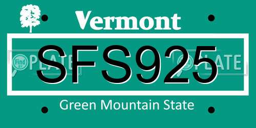 SFS925 Vermont License Plate