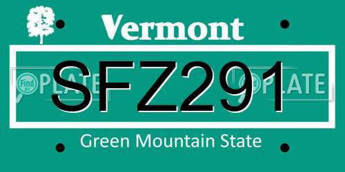 SFZ291 Vermont License Plate