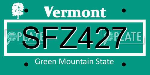 SFZ427 Vermont License Plate