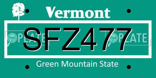 SFZ477 Vermont License Plate