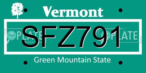 SFZ791 Vermont License Plate