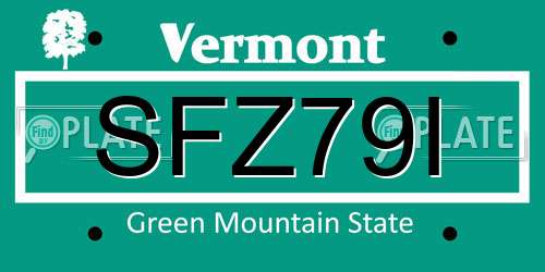 SFZ79I Vermont License Plate