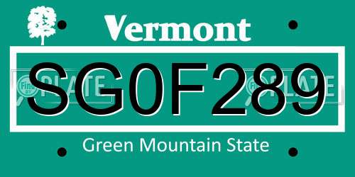SG0F289 Vermont License Plate