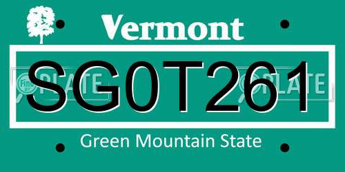 SG0T261 Vermont License Plate