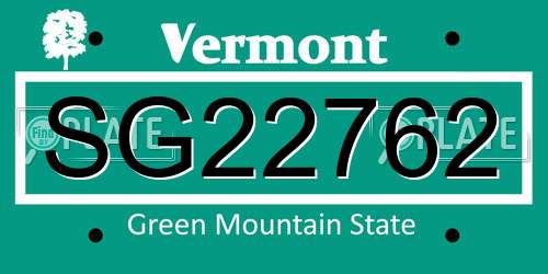 SG22762 Vermont License Plate