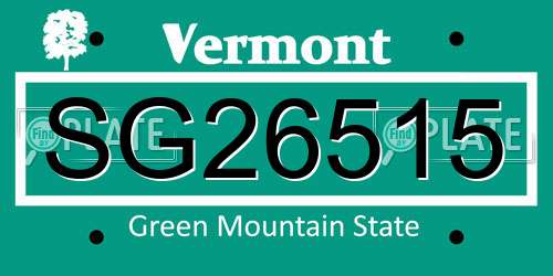 SG26515 Vermont License Plate