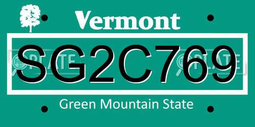 SG2C769 Vermont License Plate