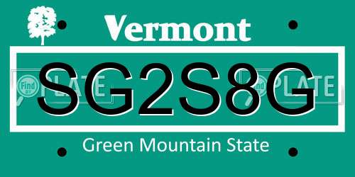 SG2S8G Vermont License Plate