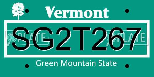 SG2T267 Vermont License Plate
