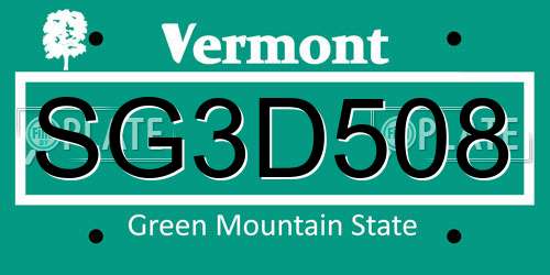 SG3D508 Vermont License Plate
