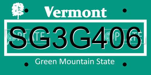 SG3G406 Vermont License Plate