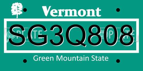 SG3Q808 Vermont License Plate