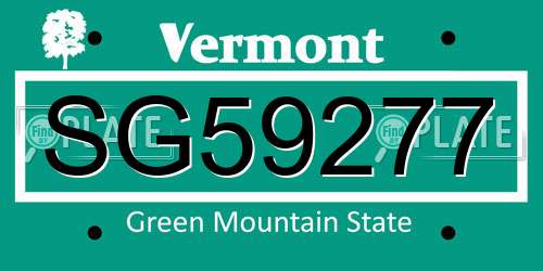 SG59277 Vermont License Plate