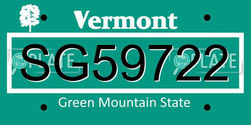 SG59722 Vermont License Plate