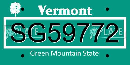 SG59772 Vermont License Plate
