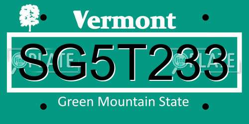 SG5T233 Vermont License Plate
