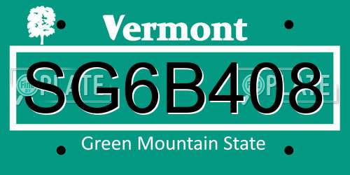 SG6B408 Vermont License Plate