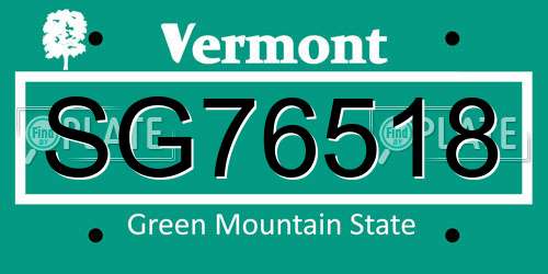 SG76518 Vermont License Plate