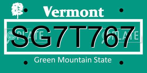 SG7T767 Vermont License Plate