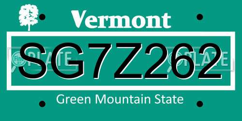 SG7Z262 Vermont License Plate