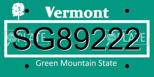 SG89222 Vermont License Plate