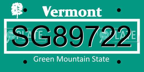 SG89722 Vermont License Plate