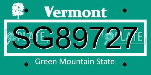 SG89727 Vermont License Plate