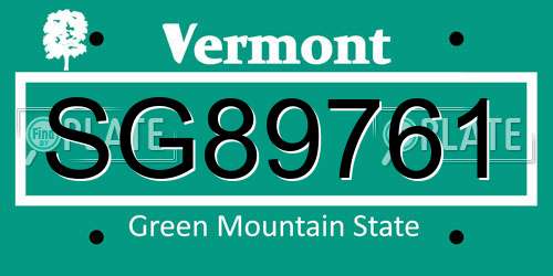 SG89761 Vermont License Plate